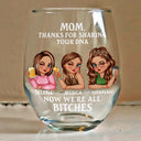 Gift For Mother, Mom - Daughters (Adult), Gift For Daughter - Mom Thanks For Sharing Your DNA - Personalized Stemless Wine Glass
