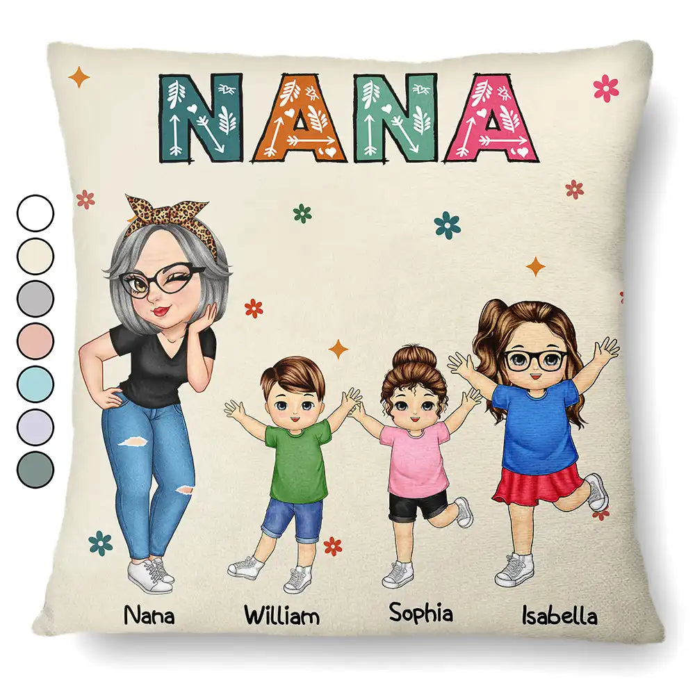 Grandma, Grandkids, Gift For Grandma, Gift For Wife, Gift For Mother - Nana Grandma Mom Kid - Personalized Pillow
