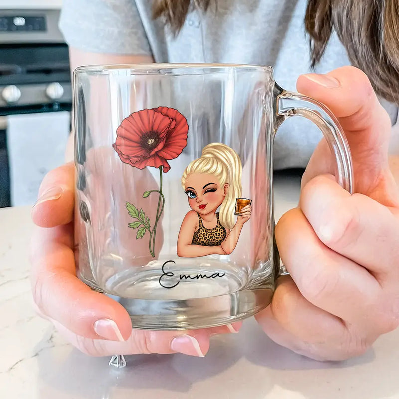 Gift For Yourself,Gift For Wife,Gift For Women,Gift For Grandma - Birth Month Flowers Bloom Where You're Planted Women - Personalized Glass Mug
