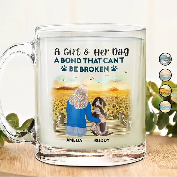 Pet Lovers, Happy, Dog Lovers, Dog Mom, Dog Dad - A Bond That Can't Be Broken Dog Mom Dog Dad - Personalized Glass Mug