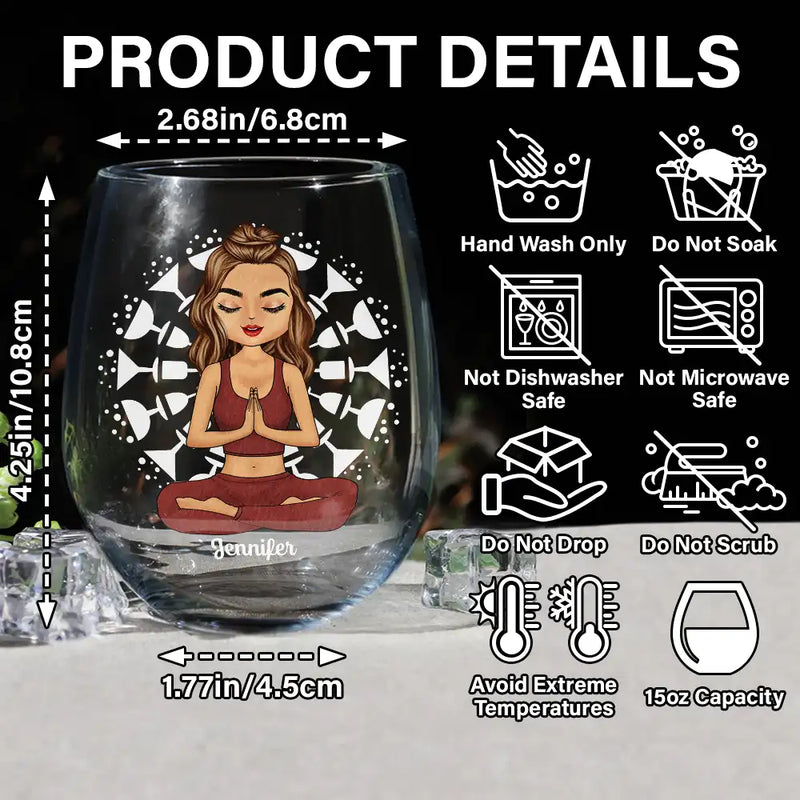 Gift For Yourself, Gift For Women, Yoga, Funny - Yoga Class Pour A Glass - Personalized Stemless Wine Glass
