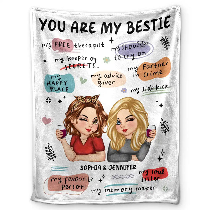 Gift For Bestie,Happy - You Are My Bestie Turban Bestie - Personalized Fleece Blanket, Sherpa Blanket