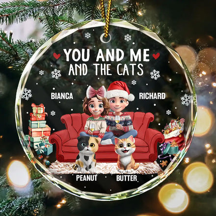 You And Me And The Cats 3d Effect - Personalized Circle Glass Ornament