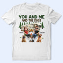 Camping, Campsite, Couple's Hobby, Happy, Gift For Couples, Dog Couple, Dog Lovers - You And Me And The Dogs Camping Cartoon - Personalized T Shirt