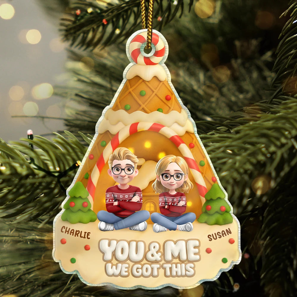 Christmas,Gift For Couples,Love - You And Me Waffle Christmas Tree - Personalized Custom Shaped Acrylic Ornament