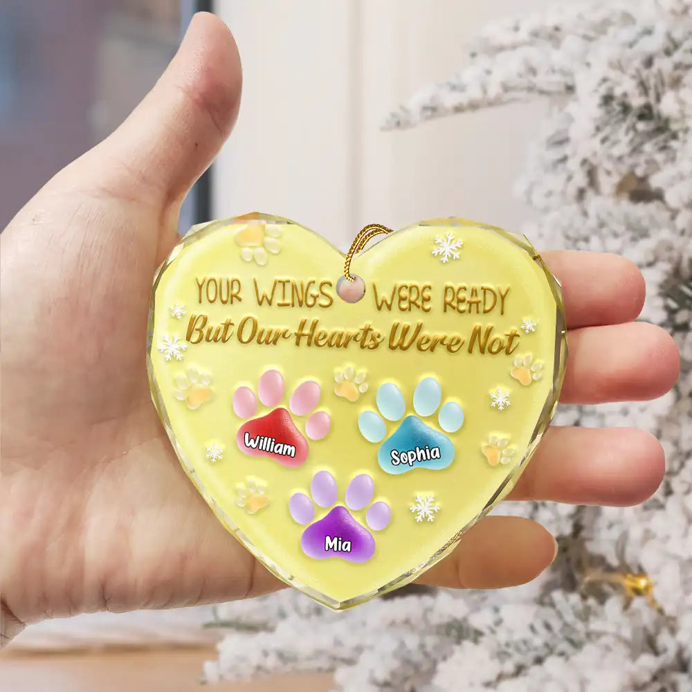 Sad, Memorial, Pet Lovers, Christmas - You Left Paw Prints On My Heart - Personalized Heart Shaped Glass Ornament