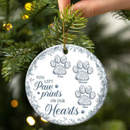 Pet Lovers,Pet Mom,Pet Dad,Dog Lovers,Dog Mom,Dog Dad,Cat Lovers,Cat Mom,Cat Dad,Memorial,Christmas,Sad,Gift For Women,Gift For Men,Custom Photo - You Left Paw Prints On My Heart Memorial - Personalized Circle Ceramic Ornament