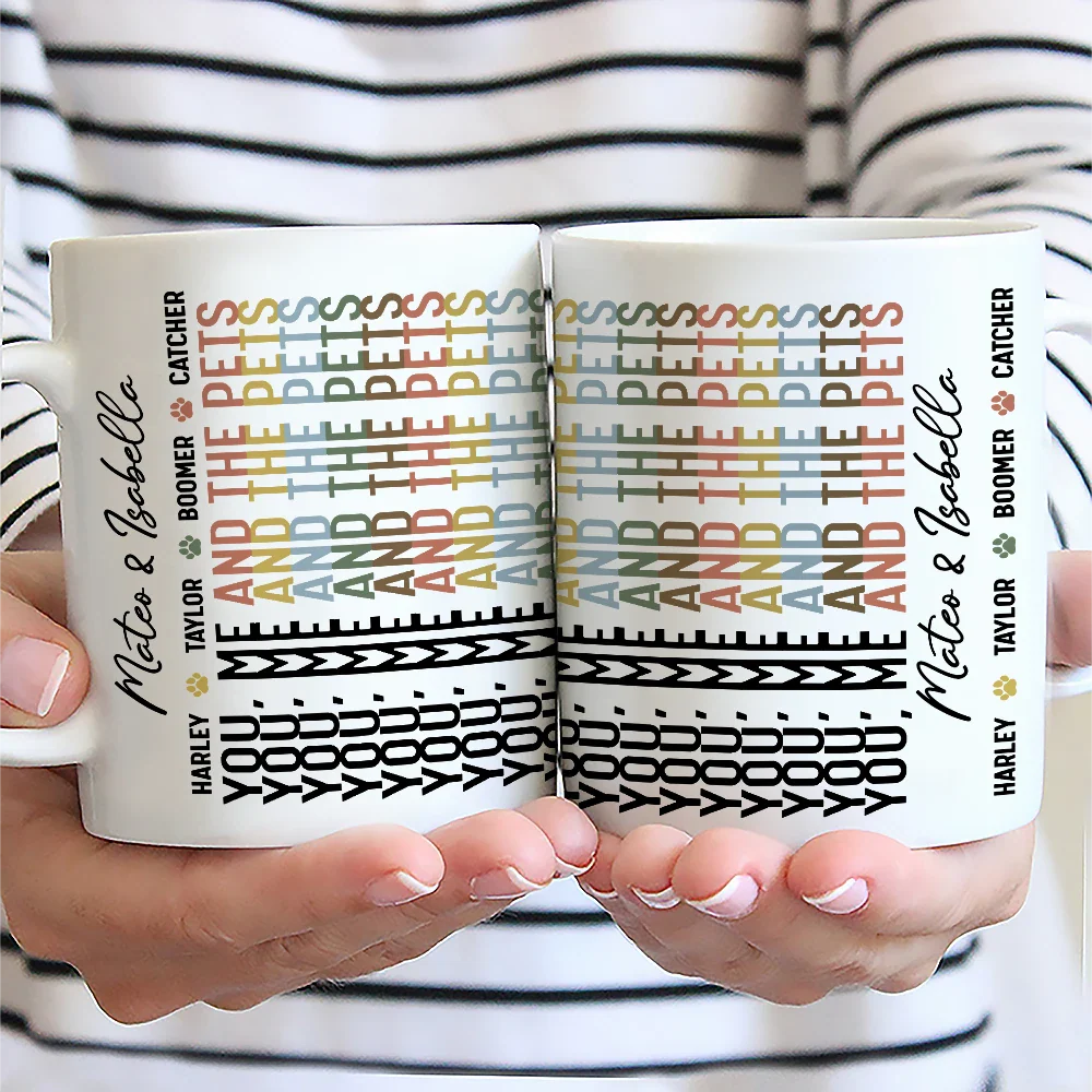 Dog Lovers,Dog Couple,Cat Lovers,Cat Couple,Pet Lovers,Pet Couple - You Me And The Dog Cat Hidden Message - Personalized Mug