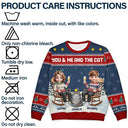 Gift For Couples,Gift For Husband,Gift For Wife,Gift For Boyfriend,Gift For Girlfriend,Pet Lovers,Pet Couple,Cat Lovers,Cat Couple,Christmas,Happy - You & Me And The Cat Happy 3D Effect Couple - Personalized Unisex Ugly Sweater