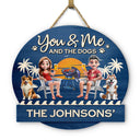 Dog Lovers, Dog Couple, Poolside, Gift For Couples, Happy - You & Me And The Dog 3D Effect - Personalized Custom Shaped Wood Sign