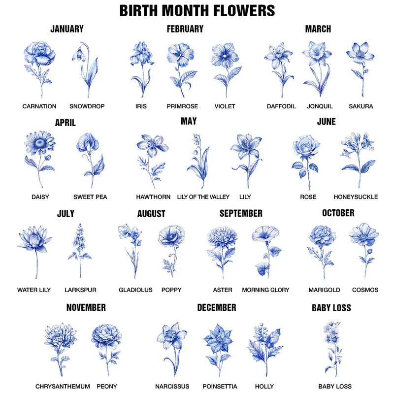 Sentimental,Gift For Children,Gift For Daughter,Wedding,Icon,Custom Text - Blue Wedding Birth Flower Toile For Bride, Daughter - Personalized Handkerchief