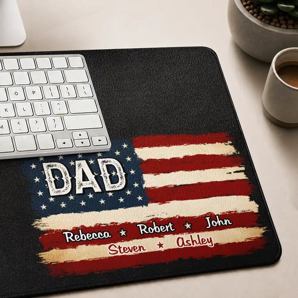 Stars & Stripes US Flag American Dad Grandpa - Personalized Leather Desk Mat
