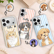 Custom Photo,Art Design,Pet Lovers,Adorable,Photo - Colored Pencil  - Custom Photo Colored Pencil Sketch Cute Dog Cat Stripe Pattern - Personalized Clear Phone Case