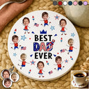 Gift For Mother,Gift For Grandma,Happy,Gift For Father,Gift For Grandpa,Independence Day,Non-Eng,Photo,Icon,Humorous - Custom Photo Stars & Stripes Best Dad Mom Grandpa Grandma Ever - Personalized Ceramic Coaster